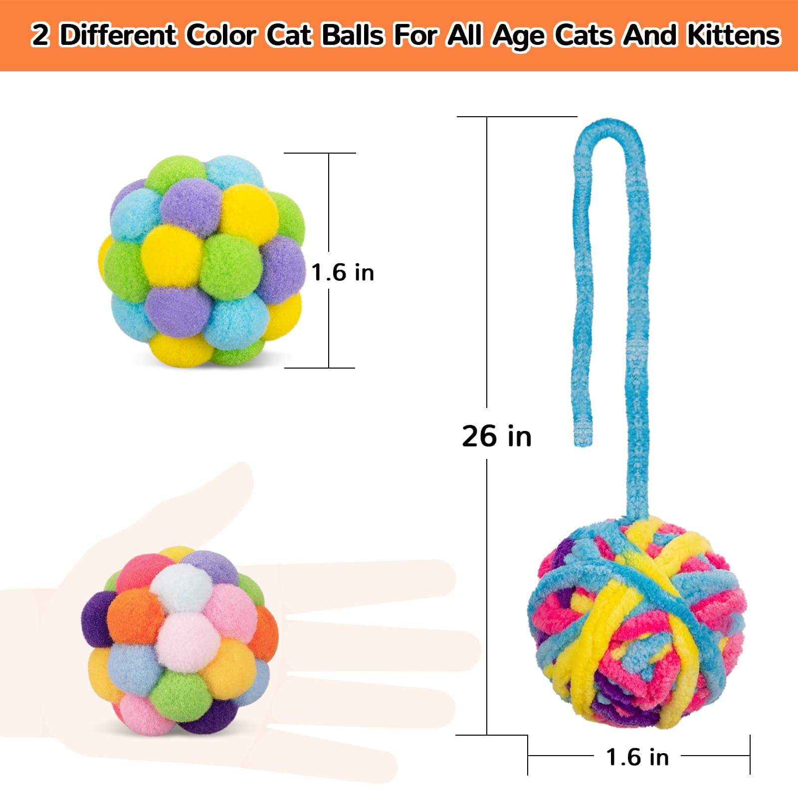 Cat Toys Balls, Yarn Cat Ball with Bell Inside, Kitten Toys for Indoor Cats Kitty, Interactive Cat Nip Chew Toys for All Pet Breed 6 Pack