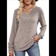 thumbnail image 2 of Blusa de Larga con Cuello en V para Mujer, Blusa Informal de Otoño, Suéter Tipo Túnica, Ropa de Moda. Gris M, 2 of 5