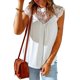 thumbnail image 4 of ABPHQTO Top fluido con mangas casquillo de retazos de ganchillo blanco para mujer, 4 of 5