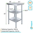 thumbnail image 3 of AmGood 24 in. x 18 in. Stainless Steel Table with Two Undershelves | Metal Utility Kitchen Prep Work Table | NSF, 3 of 9