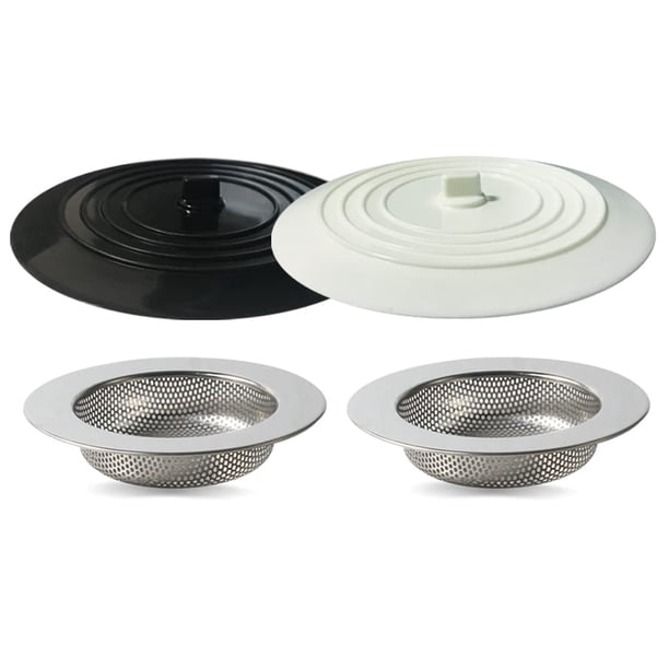 Seatery 4 tapones para fregadero de cocina, colador redondo grande de silicona de 6 pulgadas, tapón de agua, colador de fregadero de acero inoxidable de 4,5 pulgadas, recogedor de restos de alimentos