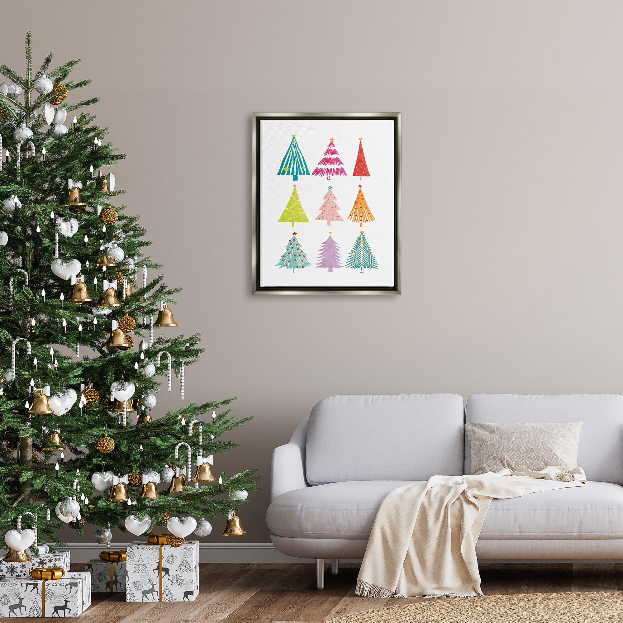 Stupell Industries Varied Fun Christmas Trees Holiday Painting Gray Floater Framed Art Print Wall Art