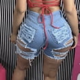 thumbnail image 4 of Aayomet Baggy Jeans for Woman High Waisted Ripped Distressed Stretchy Jean Shorts (Light Blue, M), 4 of 5