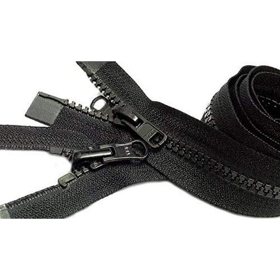 #5 Molded Black Vislon YKK Jacket Reversible 2-Way Separating Zipper - Made in The United States (1 Zipper Per Pack) (36" Inches)