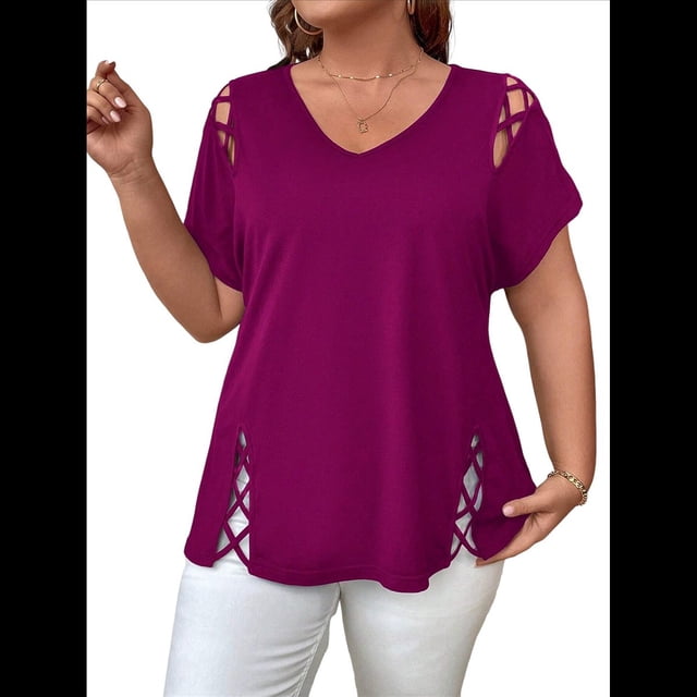 Blusas Tipo Túnica de Corta para Mujer, con Escote en V Recortado, Elegantes, Informales, Holgadas y Largas Rosa Roja L