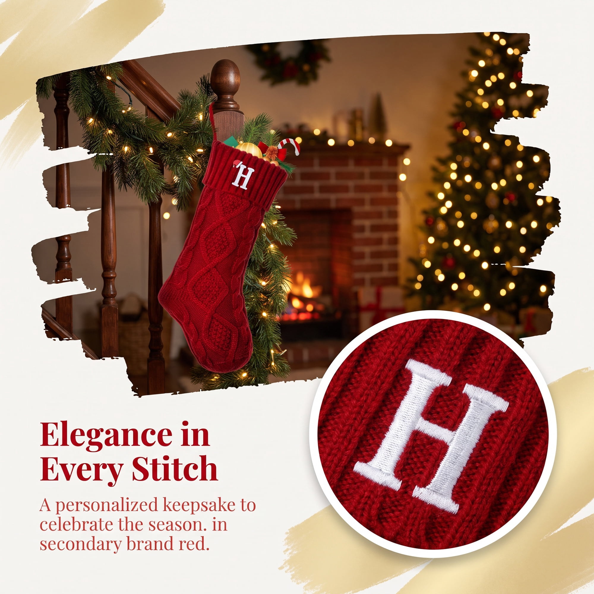 Unique Bargains Canine Bone Christmas Stocking Luxury Puppy Holiday Keepsake Sack Red Letter H 17"