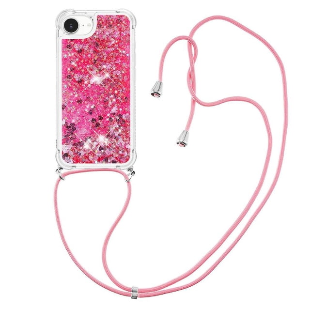 Funda FOXDOCK para iPhone 16e con Cuerda Ajustable, Brillo Líquido, Protección Antigolpes y Lente – Ideal para Regalo