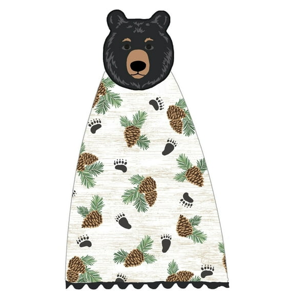 Set of 2 WOODLAND BEAR Black Bear Terry Kitchen Tie Towels by Kay Dee Designs