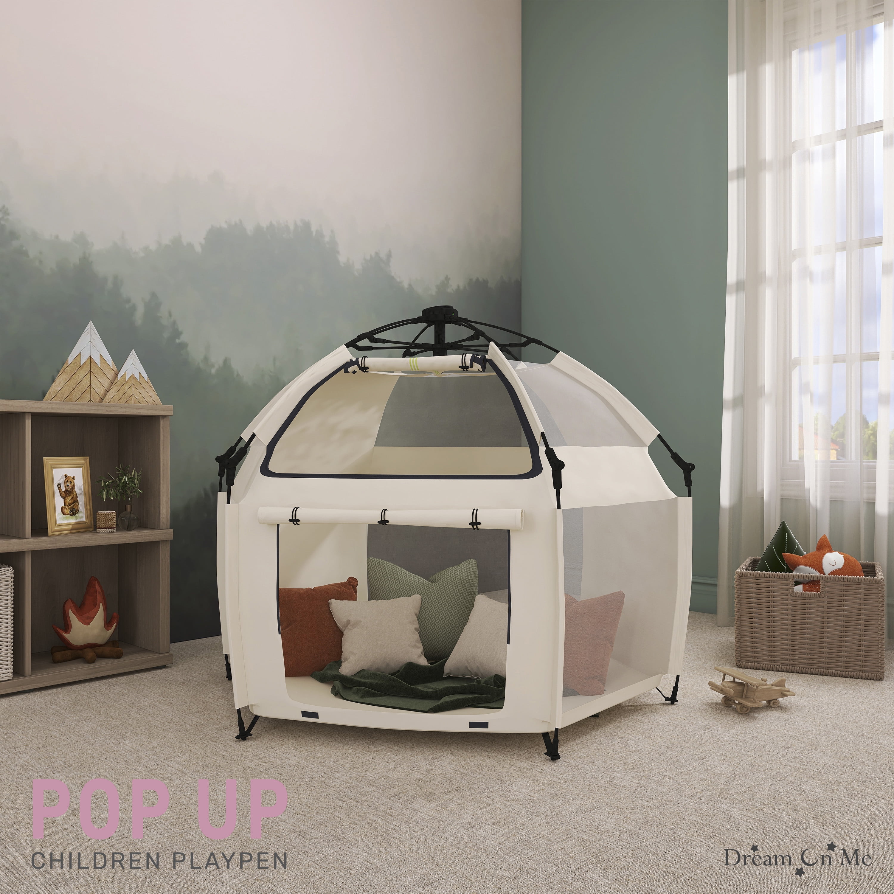 Dream On Me Pop Up Children Playpen, Easy Set-Up- Indoor Play House and Outdoor Play Tent with Canopy Cover, French White