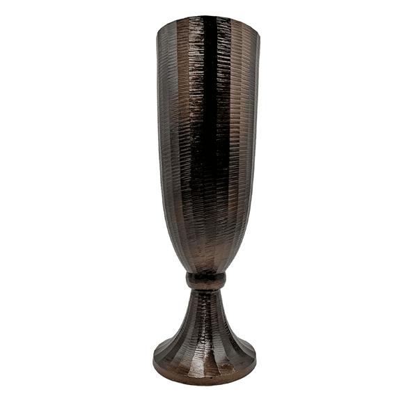 16" Aluminum Decorative Brown Ribbed Vase