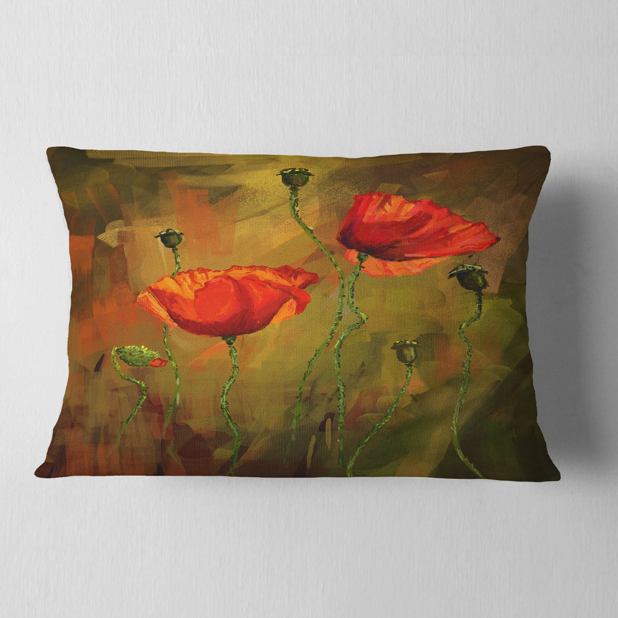 Designart Watercolor Poppy Flowers - Floral Throw Pillow - 12x20
