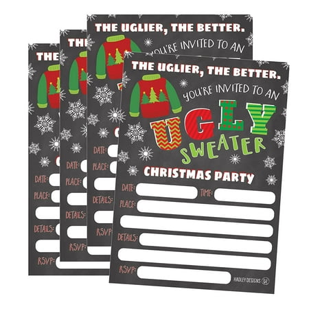 25 Ugly Sweater Party Holiday Invitations, Winter Christmas Invite Snowflake Kids or Adult Birthday Invitation, Bachelorette or Housewarming Invites