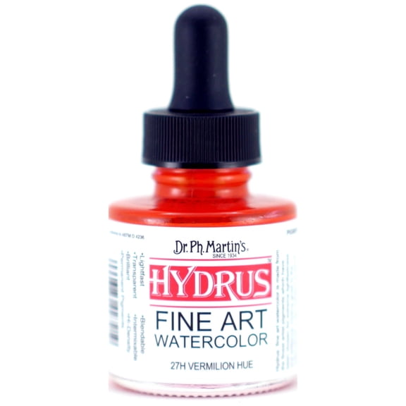 Dr. Ph. Martin's® Hydrus Fine Art Watercolor (27H) Watercolor Bottle, 1.0 US fl oz, Vermilion Hue, 1 Bottle