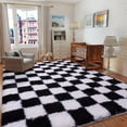 thumbnail image 4 of ZENELESS 8x10 Fluffy Rug for Living Room,Black and White Checkered Shaggy Soft Anti-Skid High Pile Carpet for Boys Girls Teen Room Dorm Home Decor, 4 of 7
