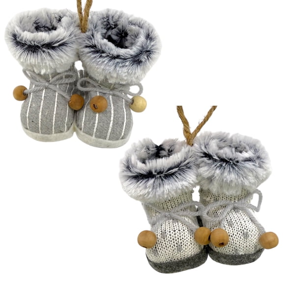 Grey Winter Boots Ornaments - Set of 2 Christmas Tree Decorations