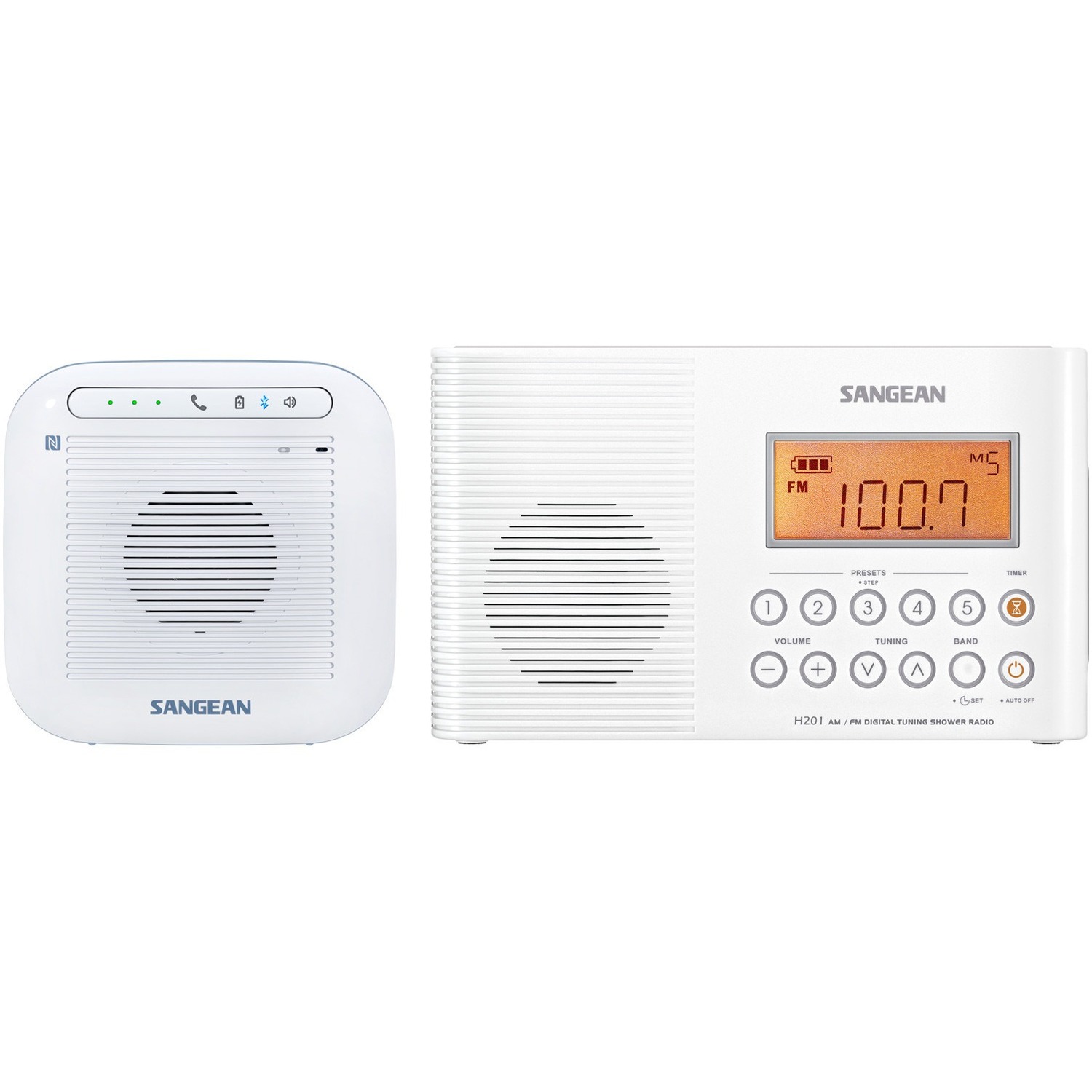 Sangean H201P Portable Waterproof Bluetooth Speaker and Waterproof/Shower Radio, White - image 2 of 2