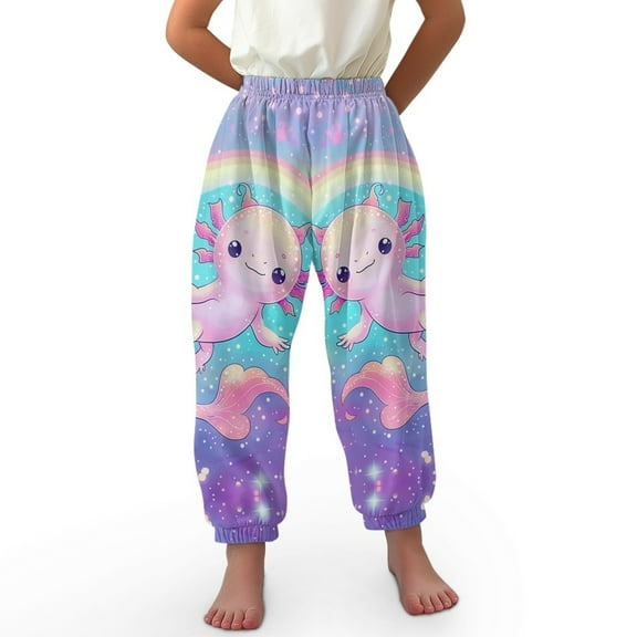 DISNIMO Galaxy Axolotl Rainbow Bloomer Harem Pants Kids Harem Pants Girls Size 3-7 Bloomers Long Girl Loose Pants for Girls Harem Pants for Girls Pants High Waisted Trousers Comfortable Bloomers