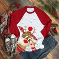 thumbnail image 2 of Moda mujer Navidad cuello redondo manga larga Patchwork impresión camiseta Casual blusa Tops Pompotops gfhjh4538, 2 of 6