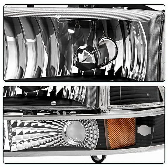 Headlight Assembly Set Fits for 1997-2004 Dakota / 1998-2003 Durango & Bumper Light 4 PCS Replacement OE Headlamp Black Housing with Amber Reflector