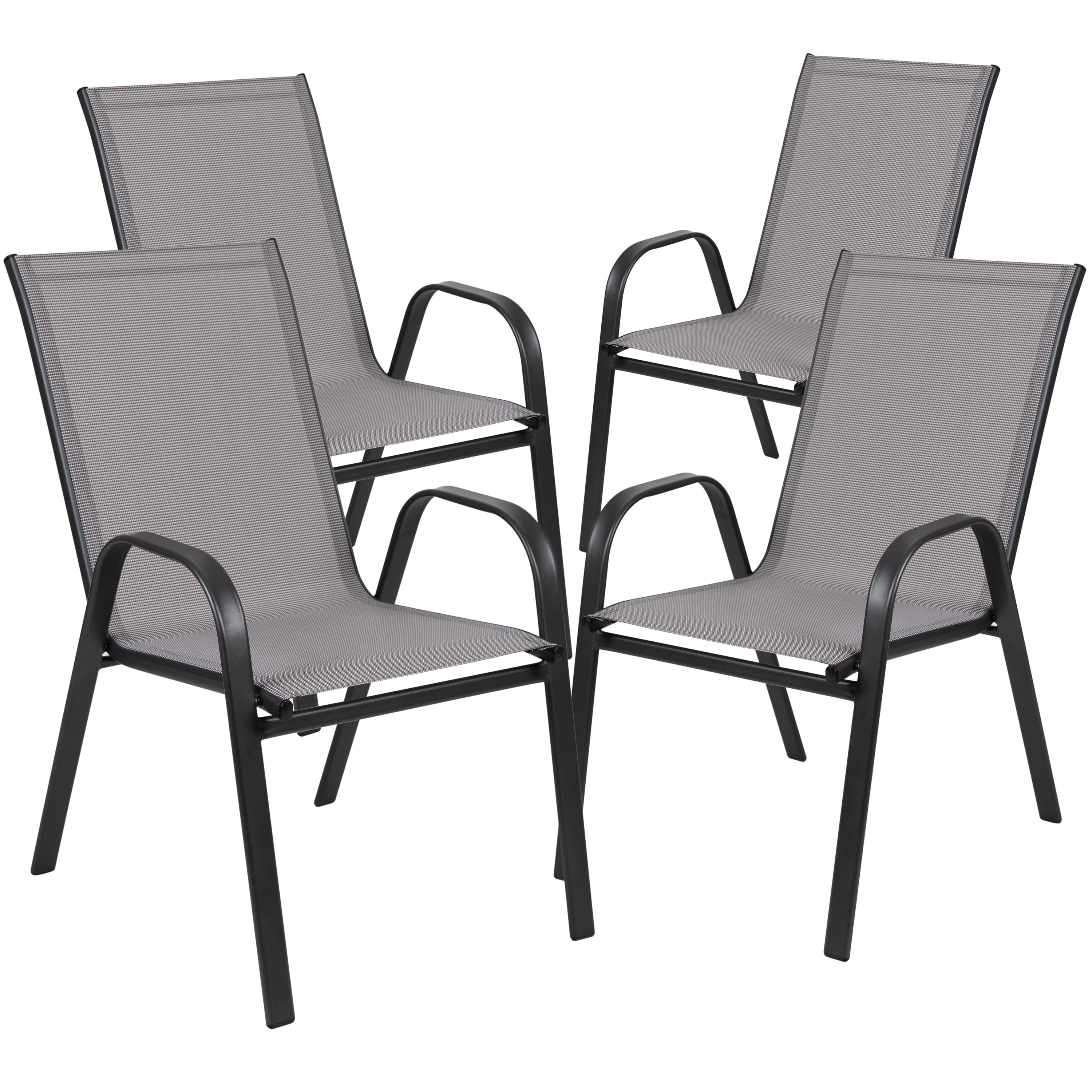 Emma + Oliver 4 Pack Gray Outdoor Stack Chair with Flex Comfort Material - Patio Stack Chair