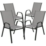 BizChair 4 Pack Gray Outdoor Stack Chair with Flex Comfort Material and Metal Frame