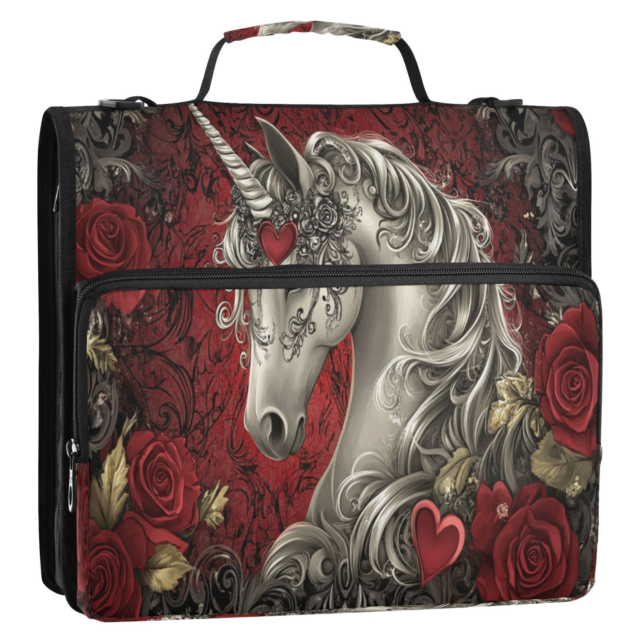YAZAOO Zipper Binder trapper keeper Documents Organized Design Unicorn Roses Hearts Printed