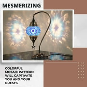 DEMMEX Authentic Turkish Lamp, Made in Turkey, Turkish Moroccan Mosaic Table Bedside Lamp, 100% Handcrafted, Antique Brass (Blue)