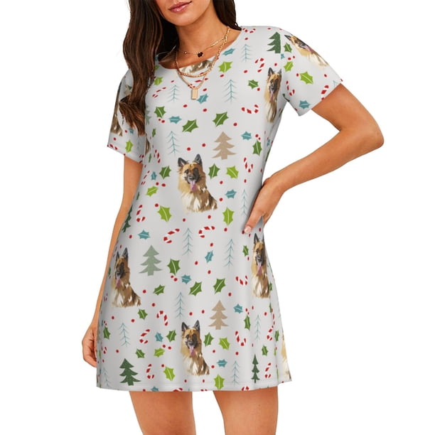 Disketp German Shepherd Dog para Camisón Corto de Manga Corta para Mujeres, Camisón Cómodo con Escote Redondo, Bonito y Confortable
