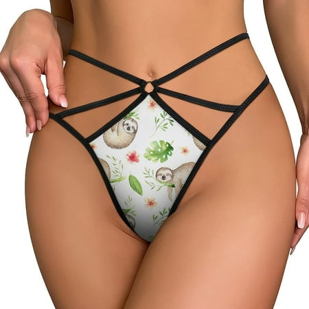 

Cartoon Baby Sloth Tree Thongs for Women Low Waist Hipster Sexy T-back Thong Thin Panties 6 Size