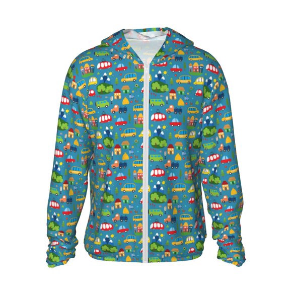 Fotbe Cars Transportation Chaqueta con Protección Solar UPF 50+ para Hombre y Mujer, Camisa con Capucha y Bolsillos-3X-Large