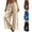 Beige, variant on POIUYTR Women Casual Cotton Long Pants Summer Cotton Vacation Elastic Waits Wide Leg Pants Loose Fit Trousers