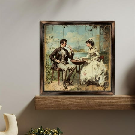 Vintage Tea Party Couple Wooden Sign Wall Plaque - Vintage Art Decoration, Wall Decoration - Ideal Gift For Home Decoration, Living Room, Bathroom, Bedroom, Garden, Dining, Bar, Cafe, Festival Part