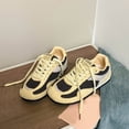 thumbnail image 3 of Womens Fashion Sneakers Breathable Mesh Suede Trendy Color Block Tennis Shoes Lace up Nonslip Round Toe Walking Shoes Yellow Size 6, 3 of 5