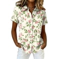 thumbnail image 2 of Women's Hawaiian Summer Cool Floral Tropic Print Beach Short Sleeve Button Up Shirt Beige M, 2 of 5