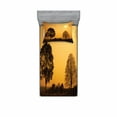thumbnail image 2 of Ambesonne Nature Fitted Sheet & Pillow Sham Set, Tree on Sunset Twilight, Queen, Orange Brown, 2 of 3