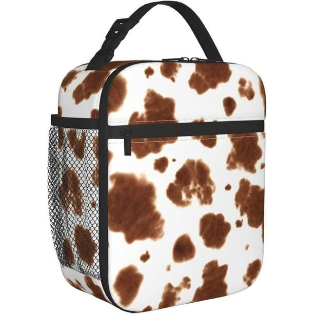 Insulated Lunch Bag Brown Cow Print Reusable Cooler Tote Lunch Bags For ...