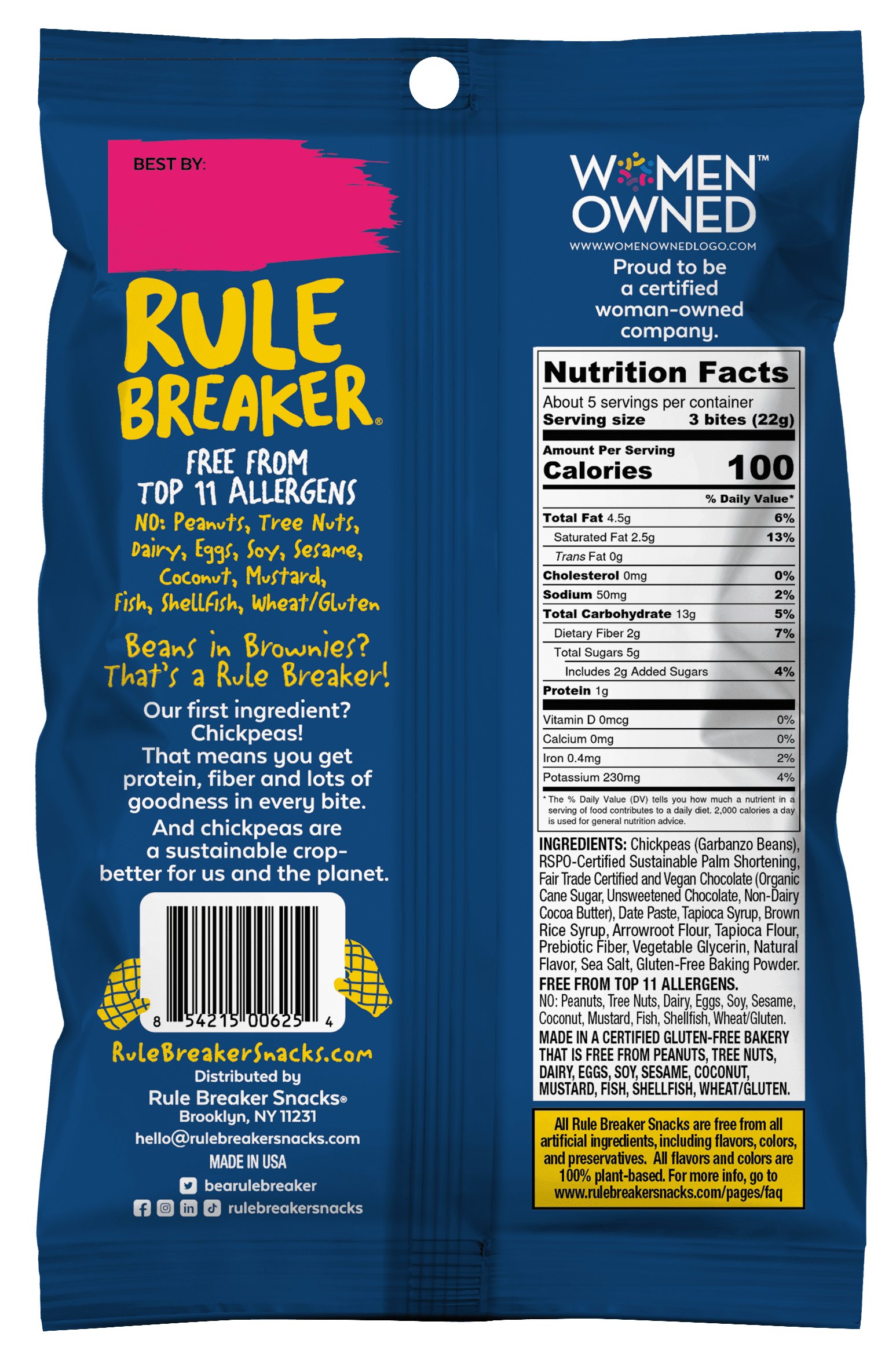 Rule Breaker Snacks Chocolate Chip Blondie Bites 6-Pack | Vegan, Gluten-Free, Nut-Free, Top 11 Allergen-Free | 6 4-oz Bags