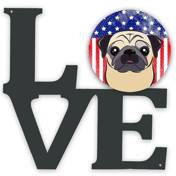 11.5 x 11.75 in. American Flag & Fawn Pug Metal Artwork Love Wall Decor