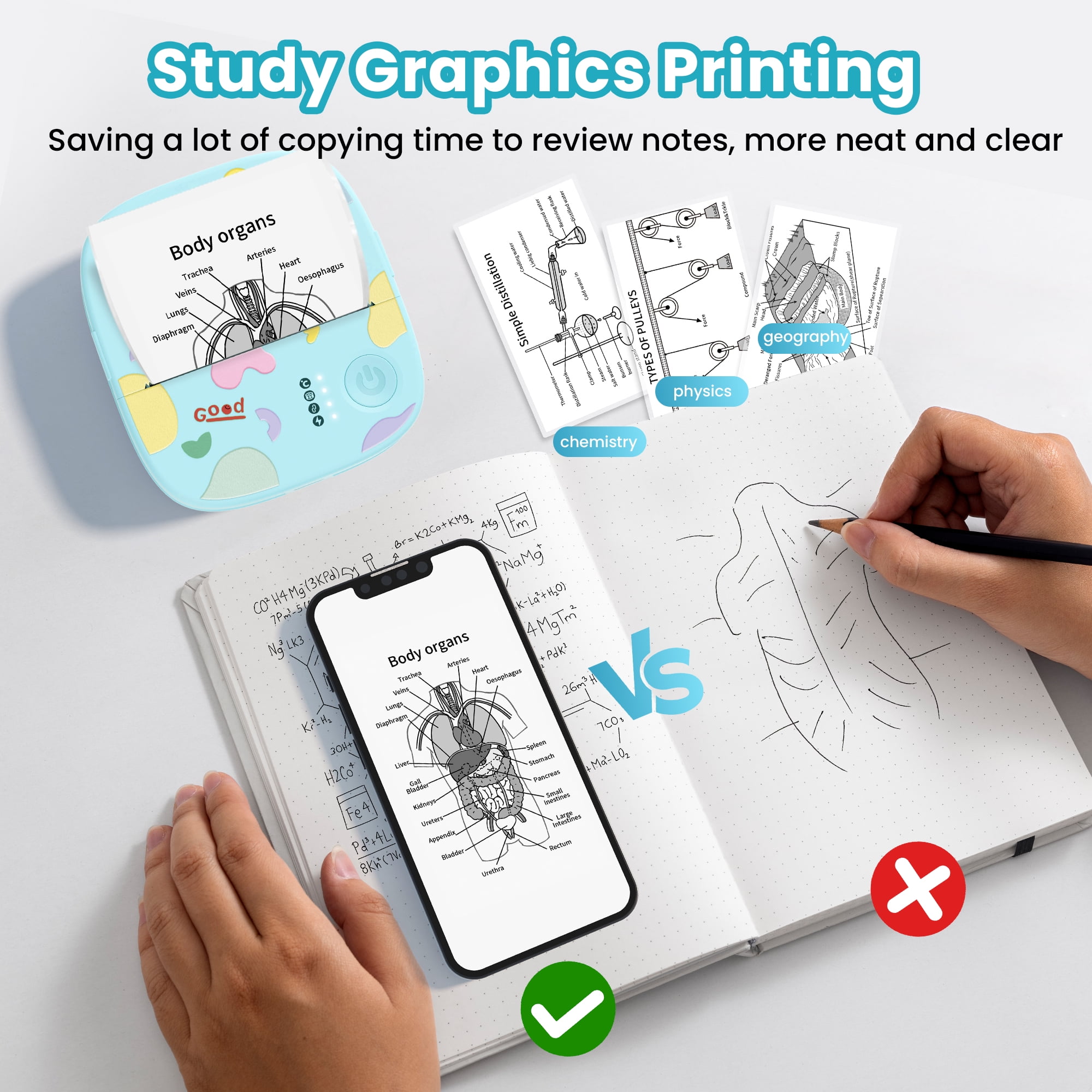 Mini Portable Sticker Printer XenGro, Mini Thermal Printer with 4 Rolls Paper, Bluetooth Inkless Printpods, Pocket Label Maker Suitable for Creative Kids DIY, Diaries, Photos, Study Notes