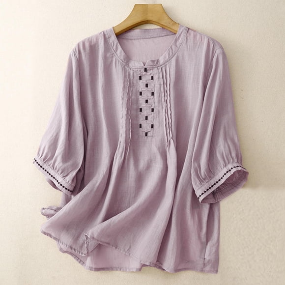 Super Cadeaux pour Moins DYTTDG T-shirt pour Femmes Manches 3/4 Hauts pour Femmes Chemise Col Rond Blouse Décontractée Ample Hauts pour Femmes