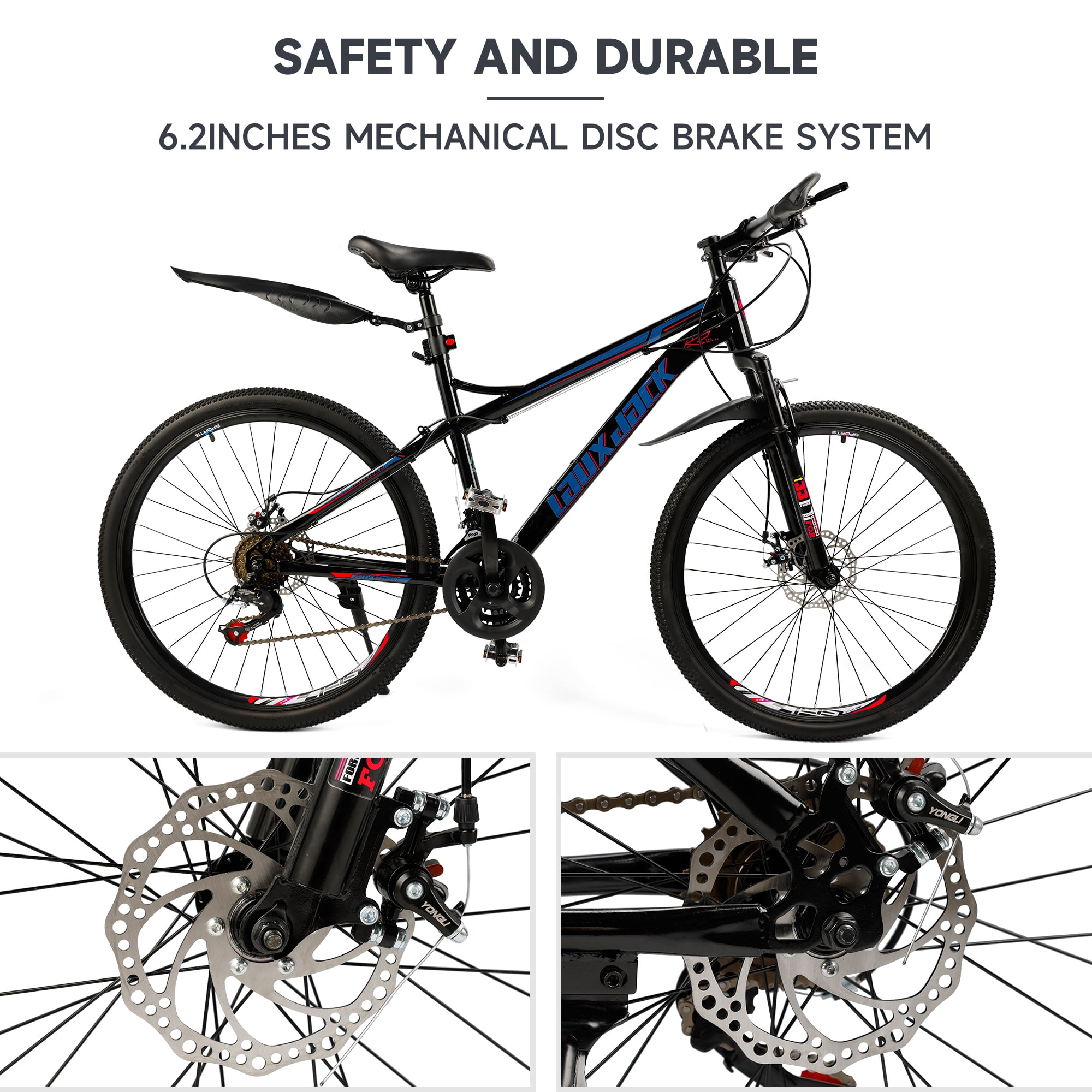 26 Inch Front Suspension Mens Mountain Bike, Shimano 21 Speed, Dual Disc Brake Bike for Men Womens Teen Adult Bicycle With Bike Lock And Air Pump