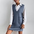 thumbnail image 2 of Robe Chandail Courte Sans Manches à Col en V pour Femme, Tricotée, Unie, avec Poches, Décontractée, Confortable, Tunique à Enfiler, 2 of 5