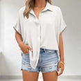 thumbnail image 4 of Tqcoqu Women's Button Down Shirts Short Sleeve Slit Hem Shirt Solid Color Tops, Side Slit Dressy Casual Blouses Loose Fit Tunic Tops,White Women's S-XXL, 4 of 7