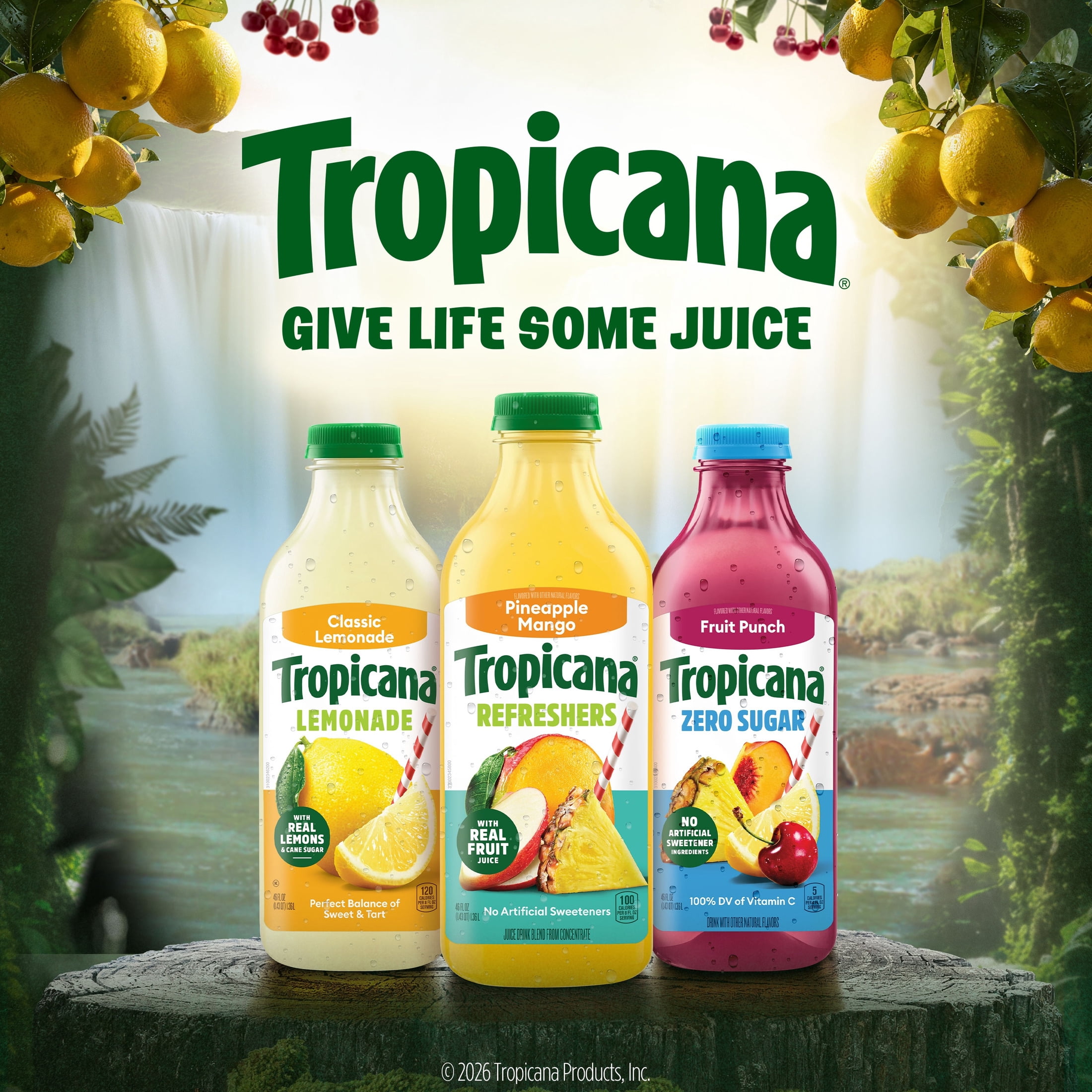 Tropicana Refreshers Tropical Punch Juice Drink, with Real Fruit Juice, 46 fl oz Bottle