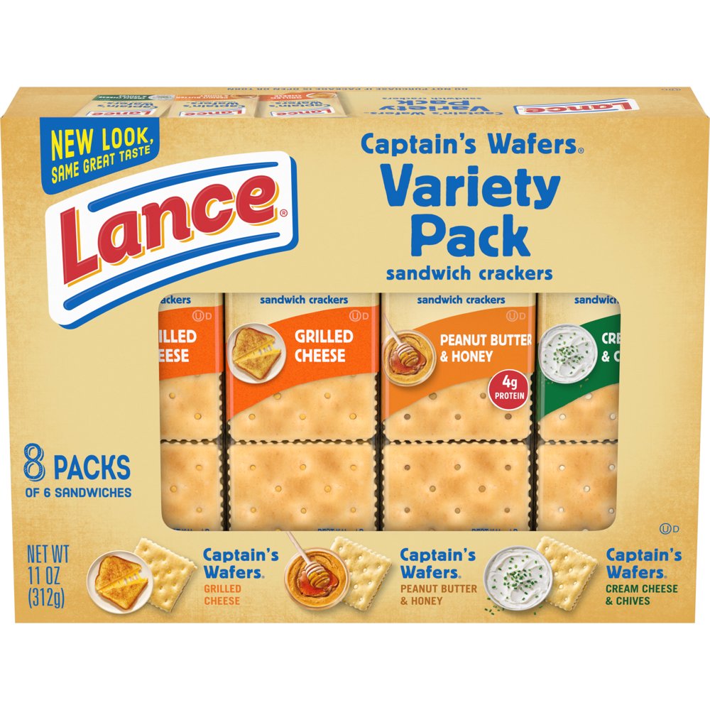 Lance Sandwich Crackers, Variety Pack Captain's Wafers, 8 Ct Box
