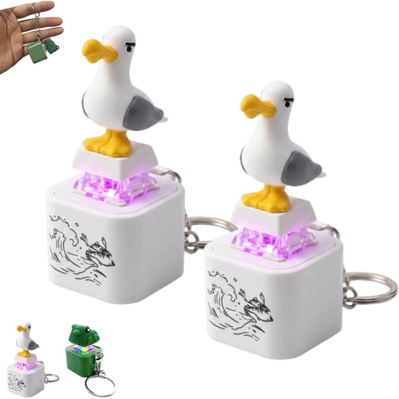 Seagull Mine Sound Button Keychain, Mine Button Keychain, Rechargeable Fidget Clicker with Real Sound and LED Light Interactive Desk Stress Relief Toy Gifts for Adults Funny Gifts Pack (Seagull*2)