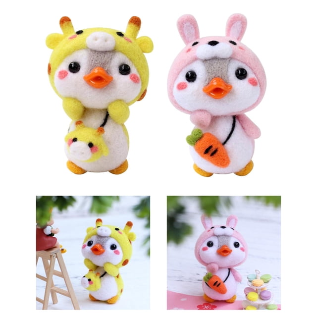 de 2 s de Fieltro de Animales Pingüinos con Herramienta para Fieltrar perfecl artesanía de fieltro