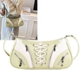 thumbnail image 3 of PU Leather Handbag Lace Up Zipper Color Block Elegant Adjustable Shoulder Bag for Female Green Free Size, 3 of 8