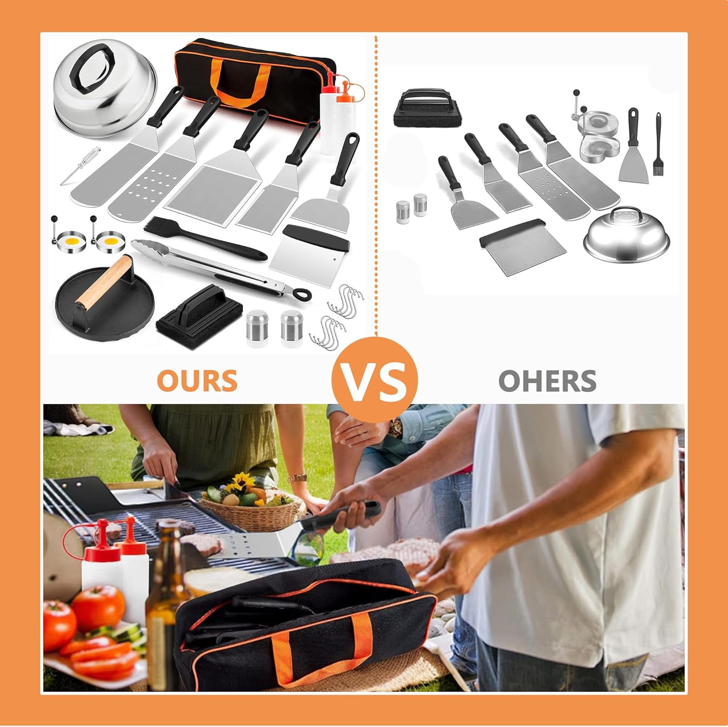 Griddle Accessories Kit for Outdoor BBQ: 27Pcs Flat Top Grill Accessories for Blackstone and Camp Chef, Professional Grilling Accessories with Grill Spatula Set, Basting Cover, Scraper, Carry Bag