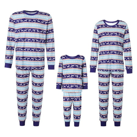 

Spring hue Matching Family Pajamas Sets Christmas PJ s Deer Stripe T-Shirt + Long Pants Holiday Sleepwear